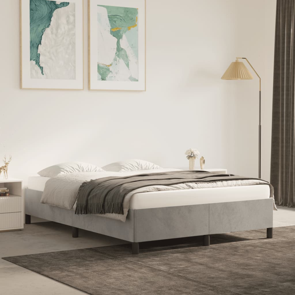Cadre de lit sans matelas gris clair 140x200 cm velours - XIOS