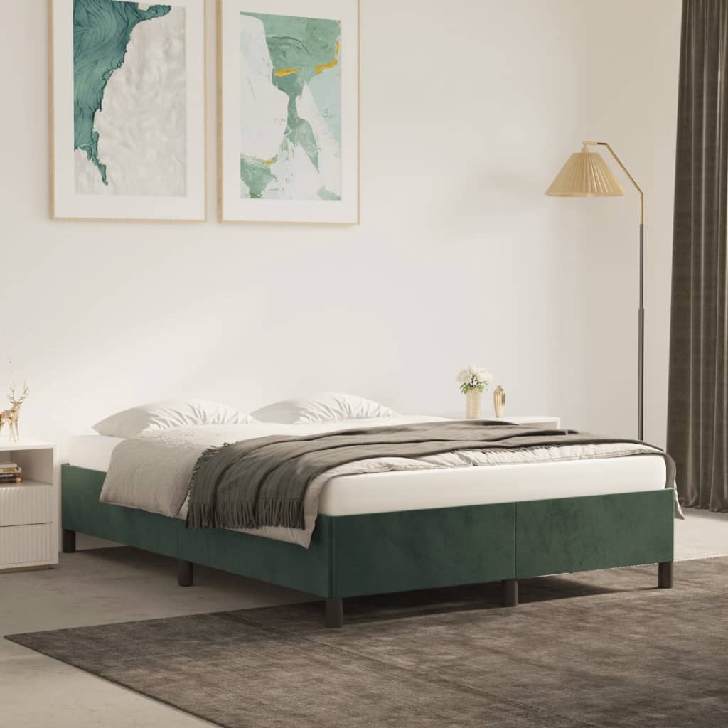 Cadre de lit sans matelas vert foncé 140x200 cm velours - XIOS