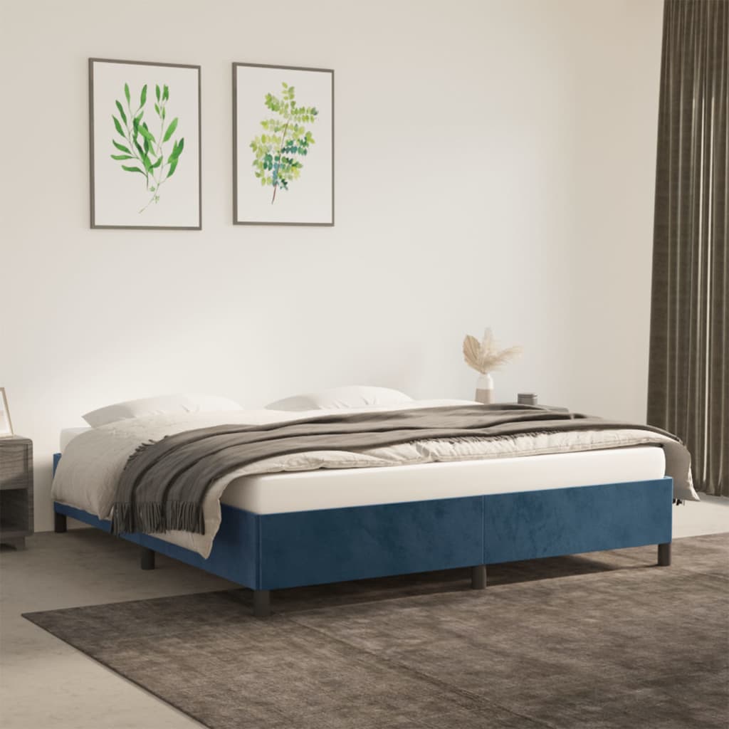 Cadre de lit sans matelas bleu foncé 160x200 cm velours - XIOS