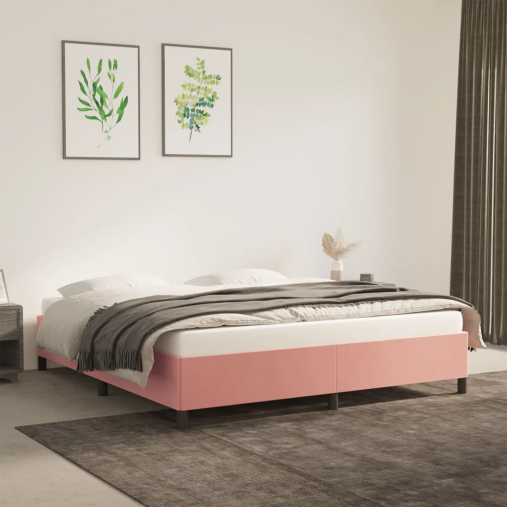 Cadre de lit sans matelas rose 160x200 cm velours - XIOS
