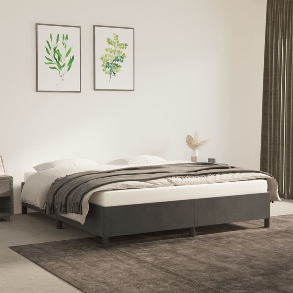 Cadre de lit sans matelas gris foncé 180x200 cm velours - XIOS