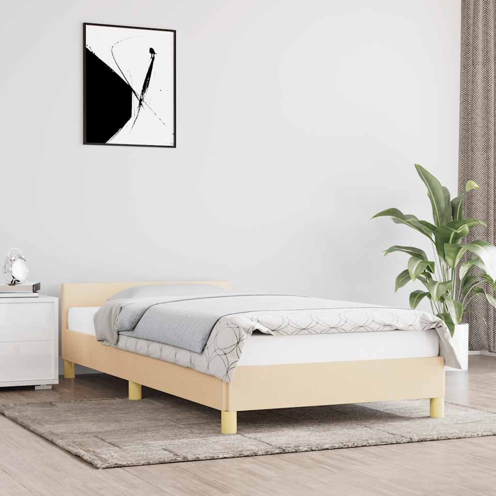 Cadre de lit avec tête de lit sans matelas crème 80x200cm tissu - XIOS