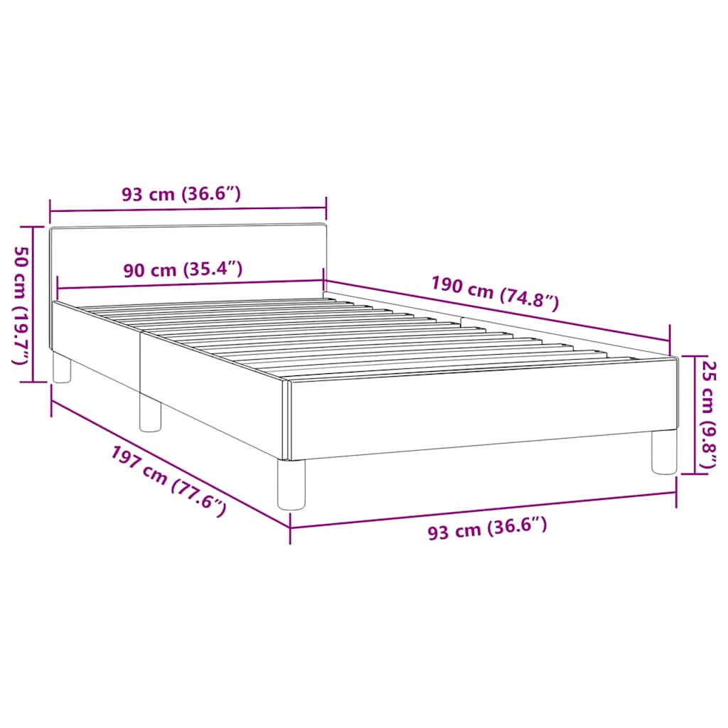 Cadre de lit avec tête de lit sans matelas noir 90x190 cm tissu - XIOS