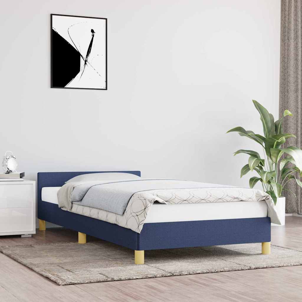 Cadre de lit avec tête de lit sans matelas bleu 90x190 cm tissu - XIOS