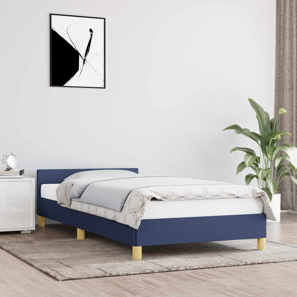 Cadre de lit avec tête de lit sans matelas bleu 100x200cm tissu - XIOS