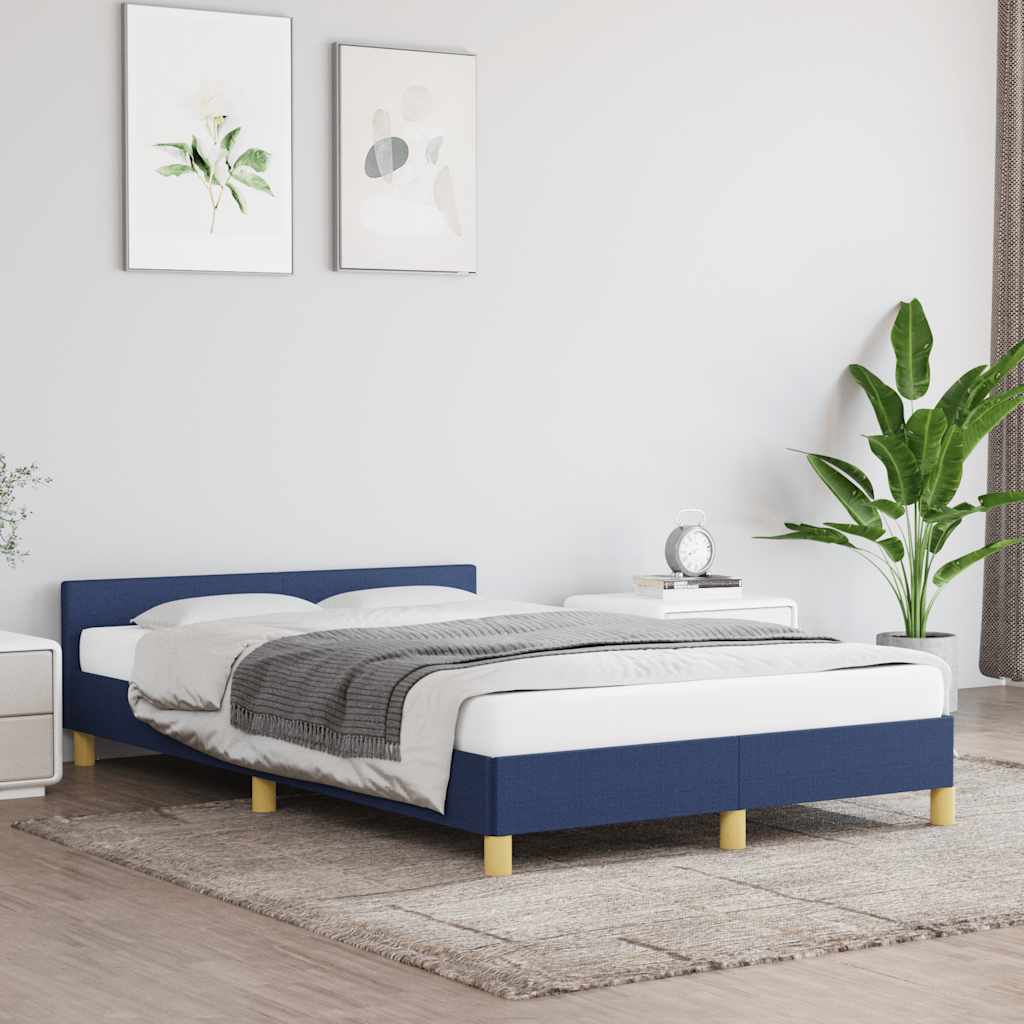 Cadre de lit avec tête de lit sans matelas bleu 120x200cm tissu - XIOS