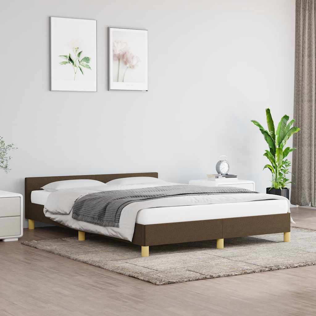 Cadre de lit sans matelas marron foncé 140x190 cm tissu - XIOS