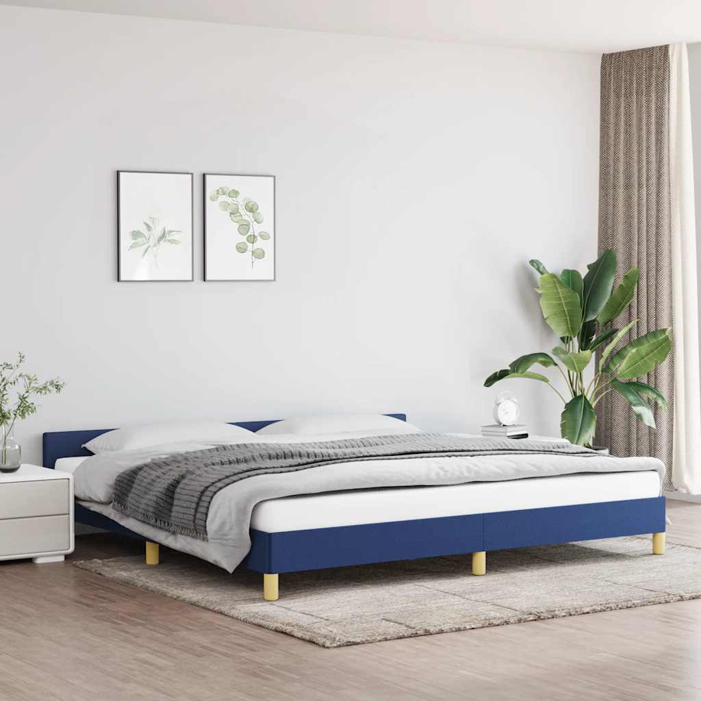 Cadre de lit avec tête de lit sans matelas bleu 200x200cm tissu - XIOS