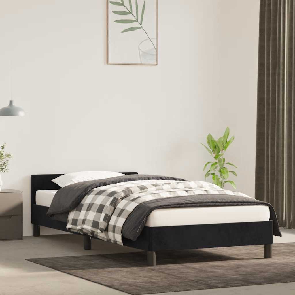 Cadre de lit et tête de lit sans matelas noir 80x200 cm velours - XIOS