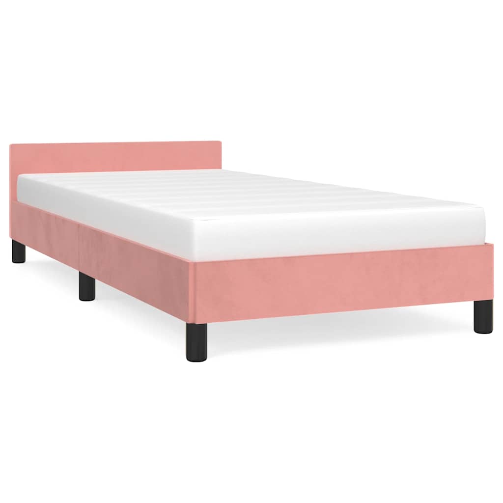 Cadre de lit et tête de lit sans matelas rose 80x200 cm velours - XIOS