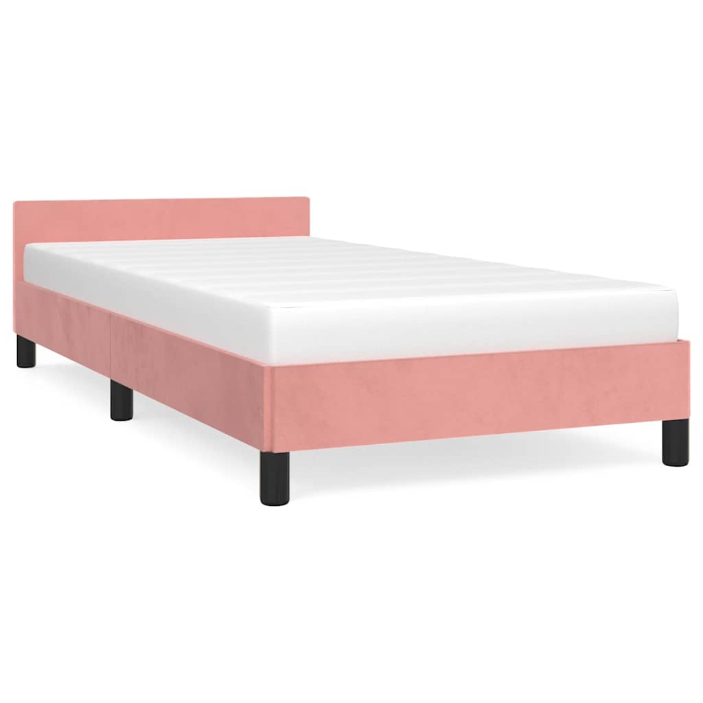 Cadre de lit et tête de lit sans matelas rose 90x190 cm velours - XIOS