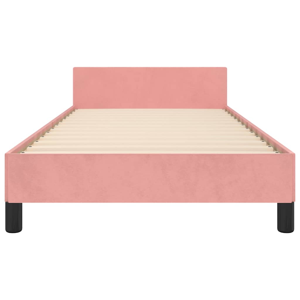 Cadre de lit et tête de lit sans matelas rose 90x190 cm velours - XIOS