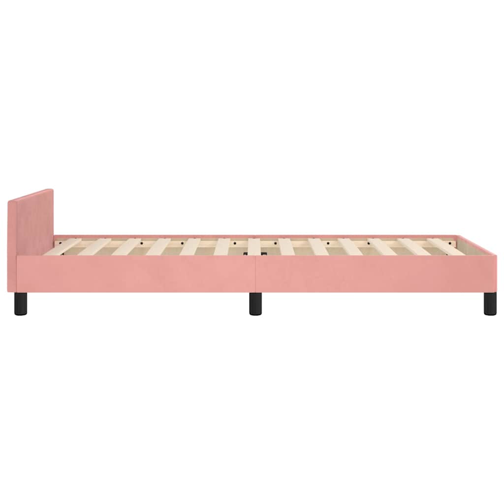Cadre de lit et tête de lit sans matelas rose 90x190 cm velours - XIOS
