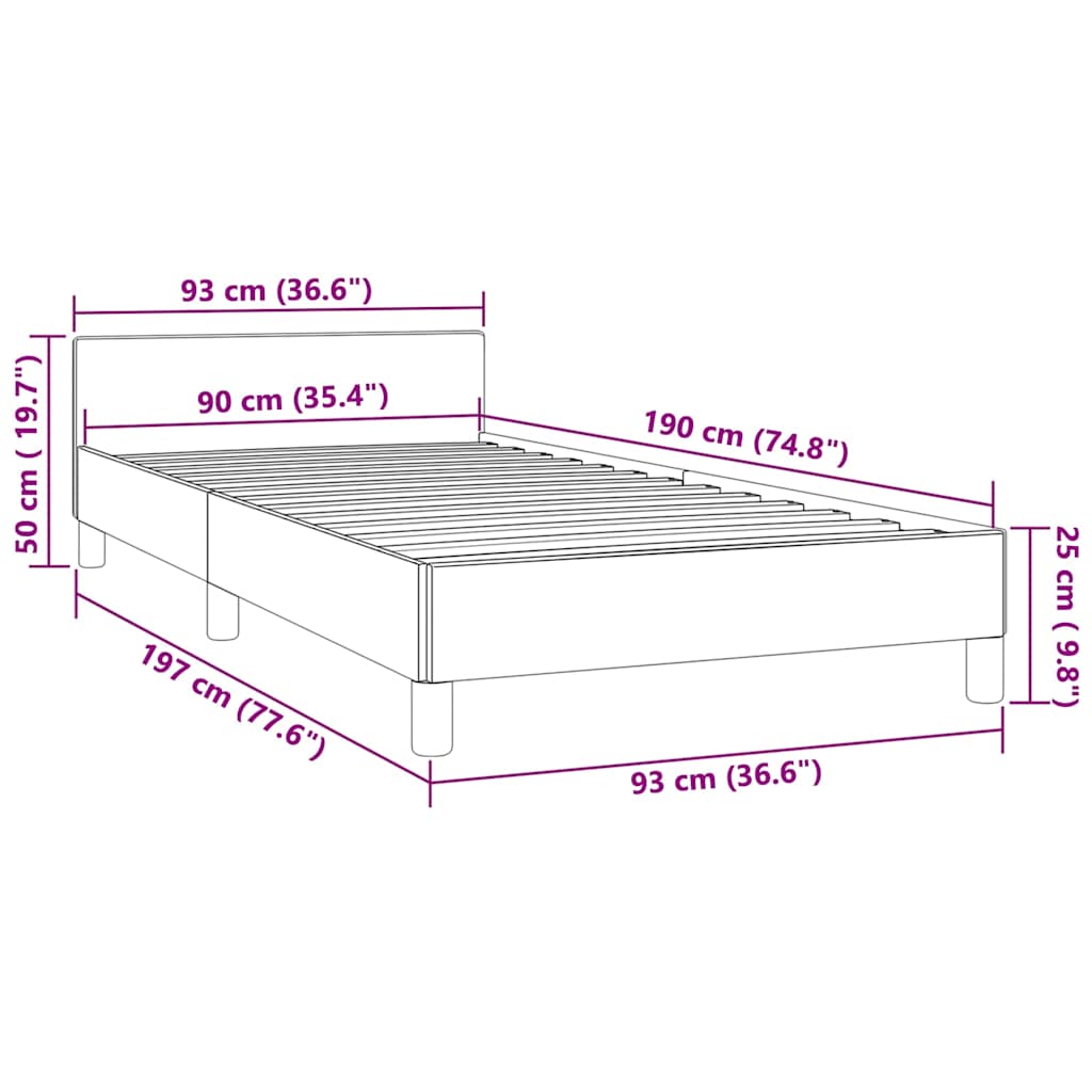 Cadre de lit et tête de lit sans matelas rose 90x190 cm velours - XIOS