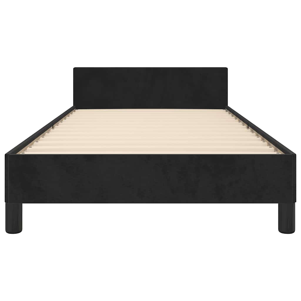Cadre de lit et tête de lit sans matelas noir 90x200 cm velours - XIOS