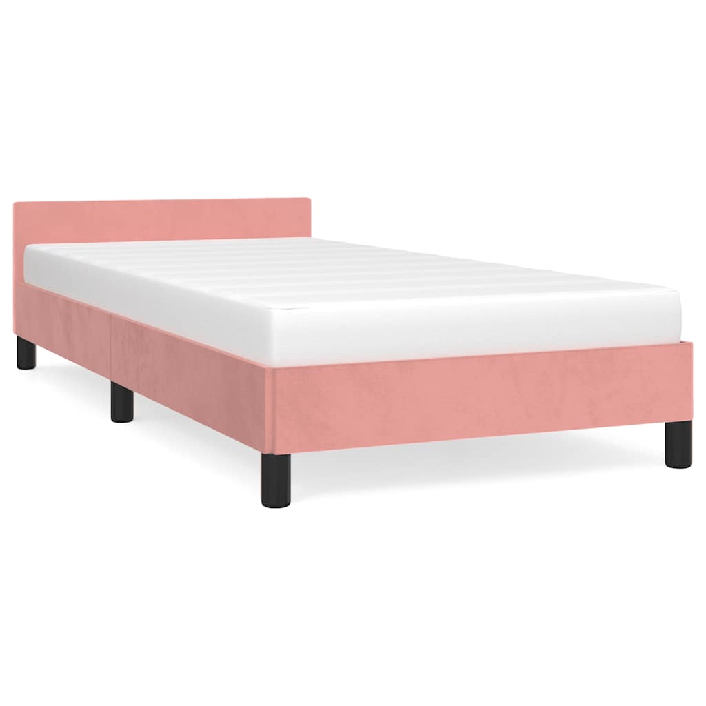 Cadre de lit et tête de lit sans matelas rose 90x200 cm velours - XIOS