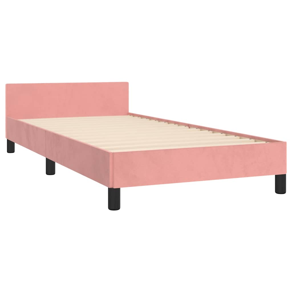 Cadre de lit et tête de lit sans matelas rose 90x200 cm velours - XIOS