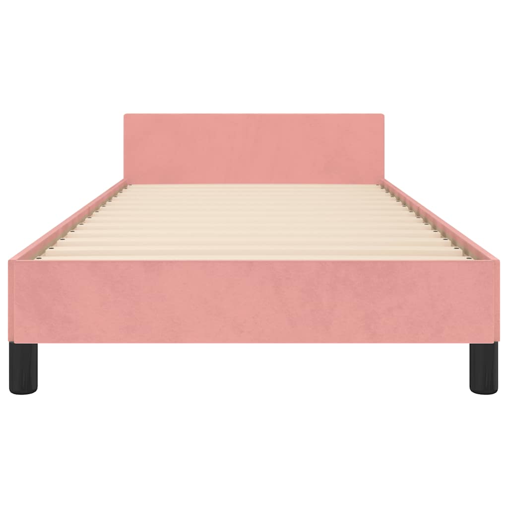 Cadre de lit et tête de lit sans matelas rose 90x200 cm velours - XIOS