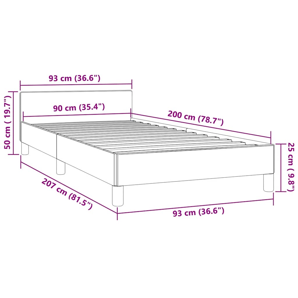 Cadre de lit et tête de lit sans matelas rose 90x200 cm velours - XIOS
