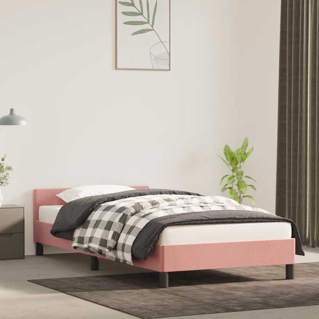 Cadre de lit et tête de lit sans matelas rose 90x200 cm velours - XIOS