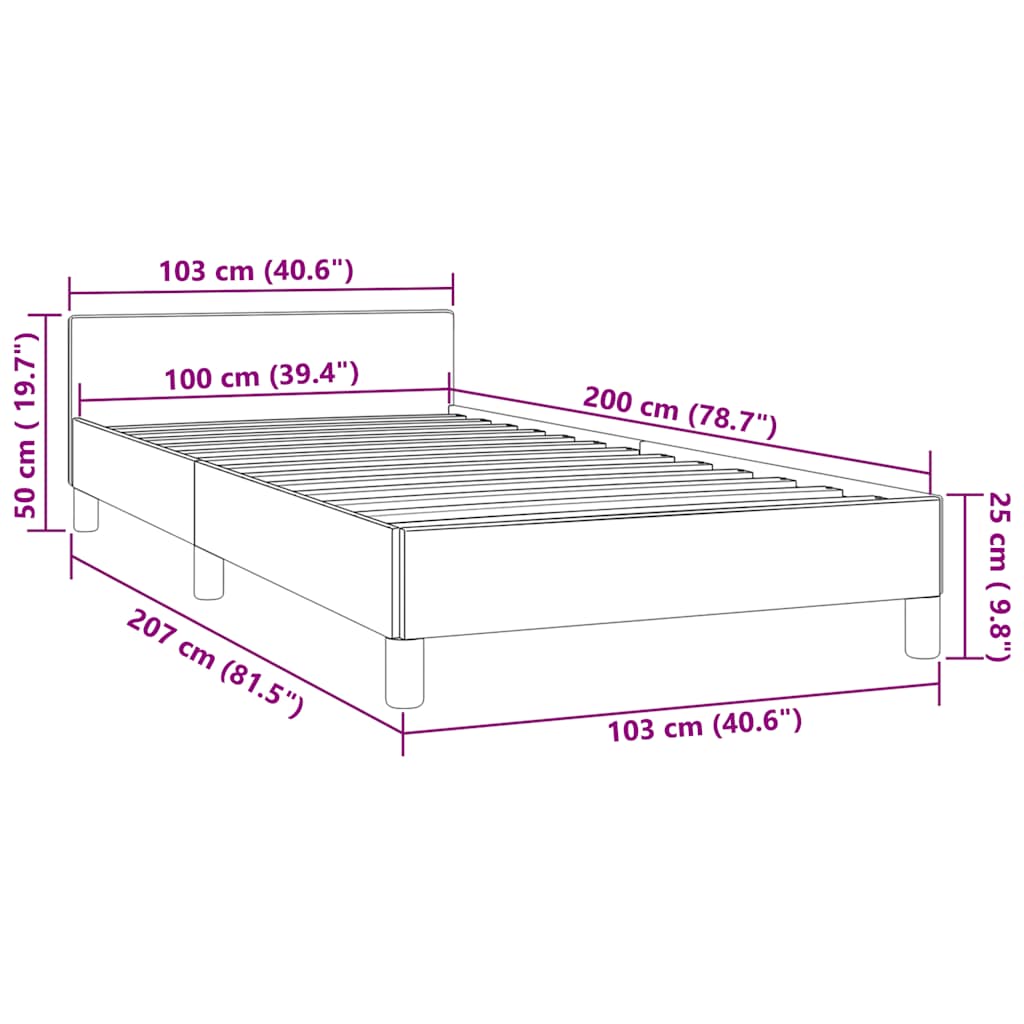 Cadre de lit sans matelas gris clair 100x200 cm velours - XIOS