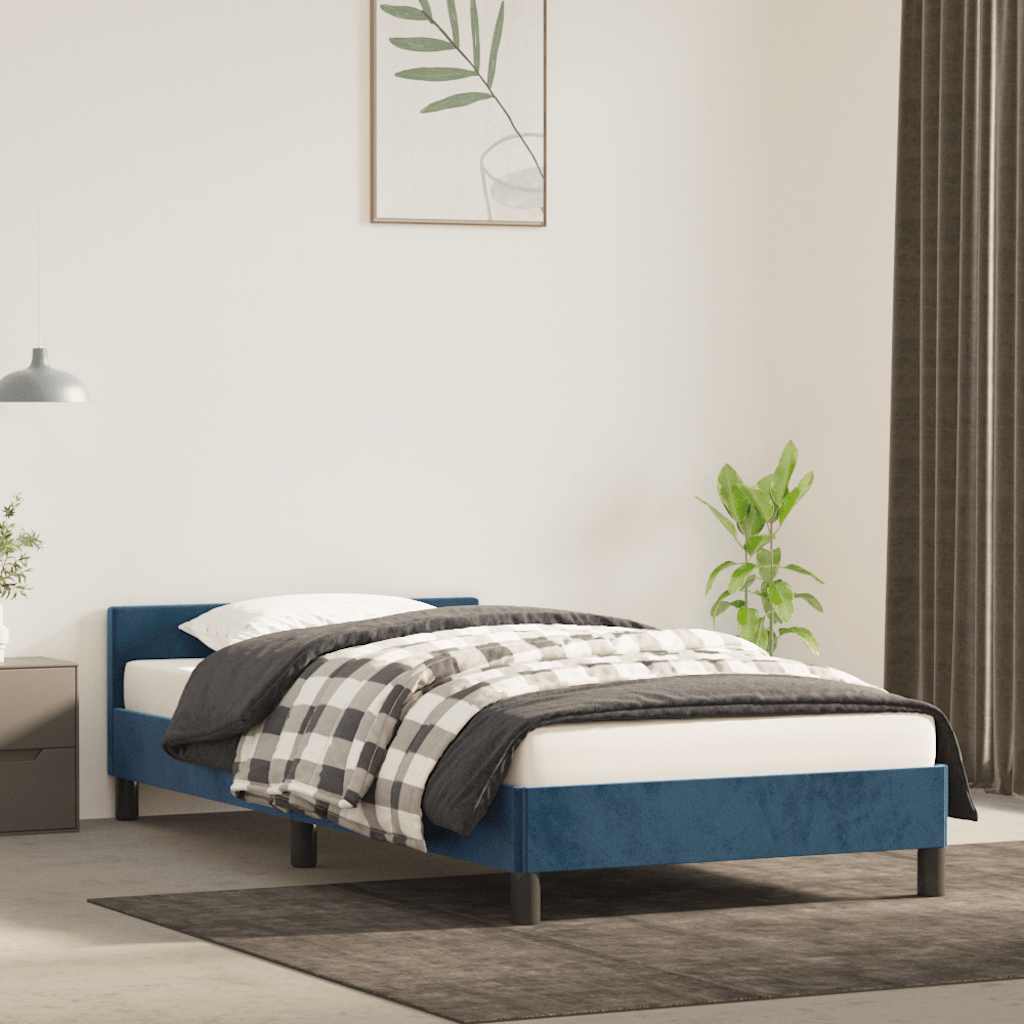 Cadre de lit sans matelas bleu foncé 100x200 cm velours - XIOS