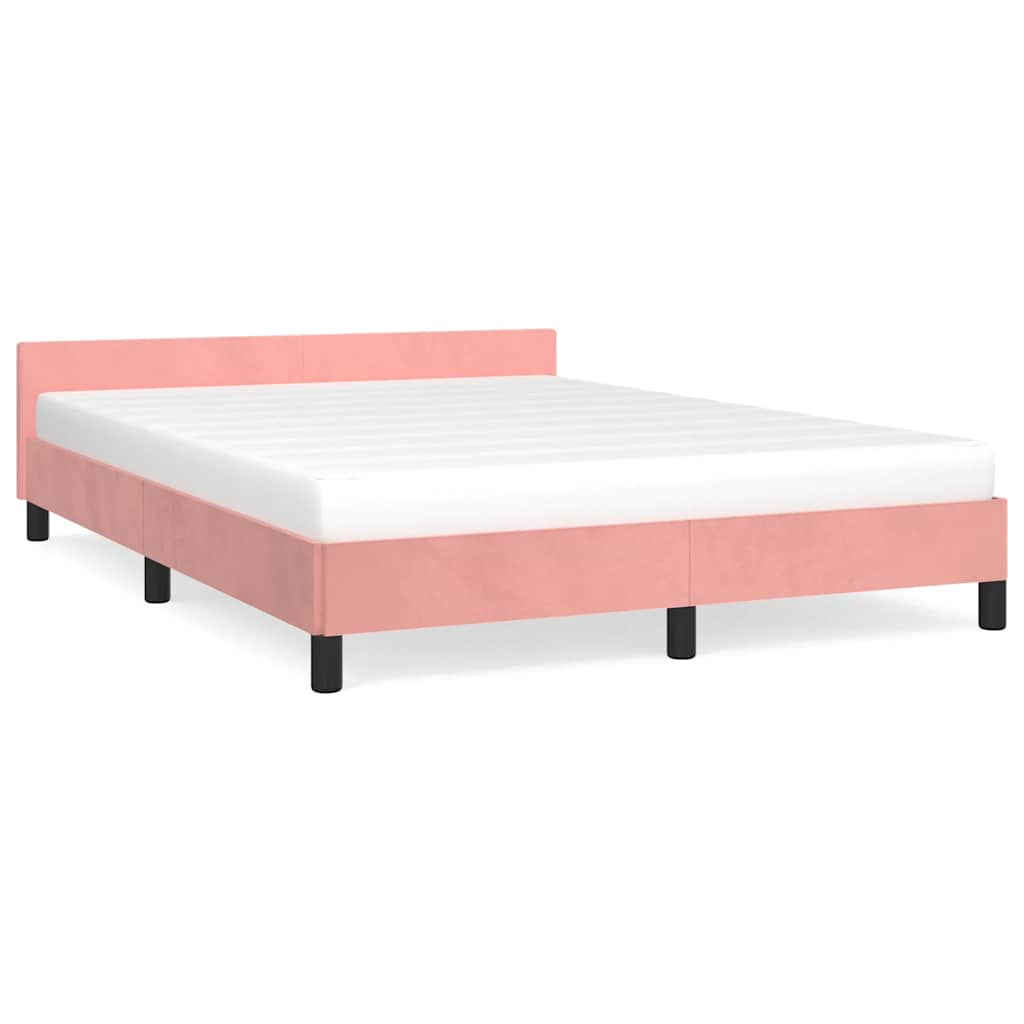 Cadre de lit et tête de lit sans matelas rose 140x190cm velours - XIOS