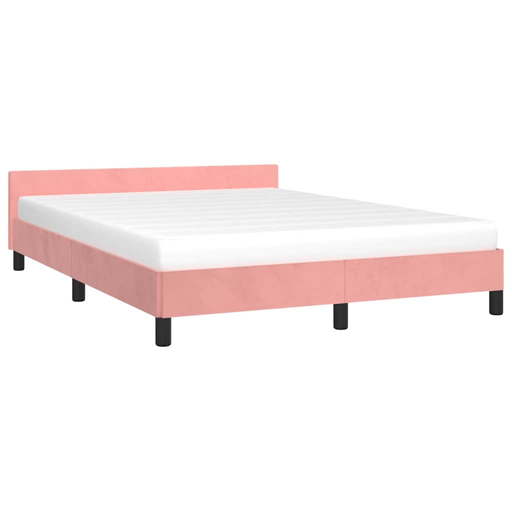 Cadre de lit et tête de lit sans matelas rose 140x190cm velours - XIOS