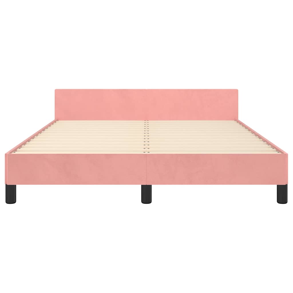 Cadre de lit et tête de lit sans matelas rose 140x190cm velours - XIOS