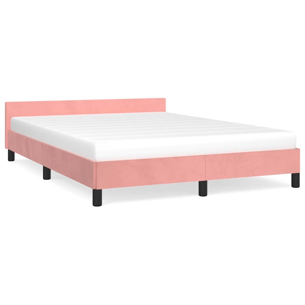 Cadre de lit et tête de lit sans matelas rose 140x200cm velours - XIOS