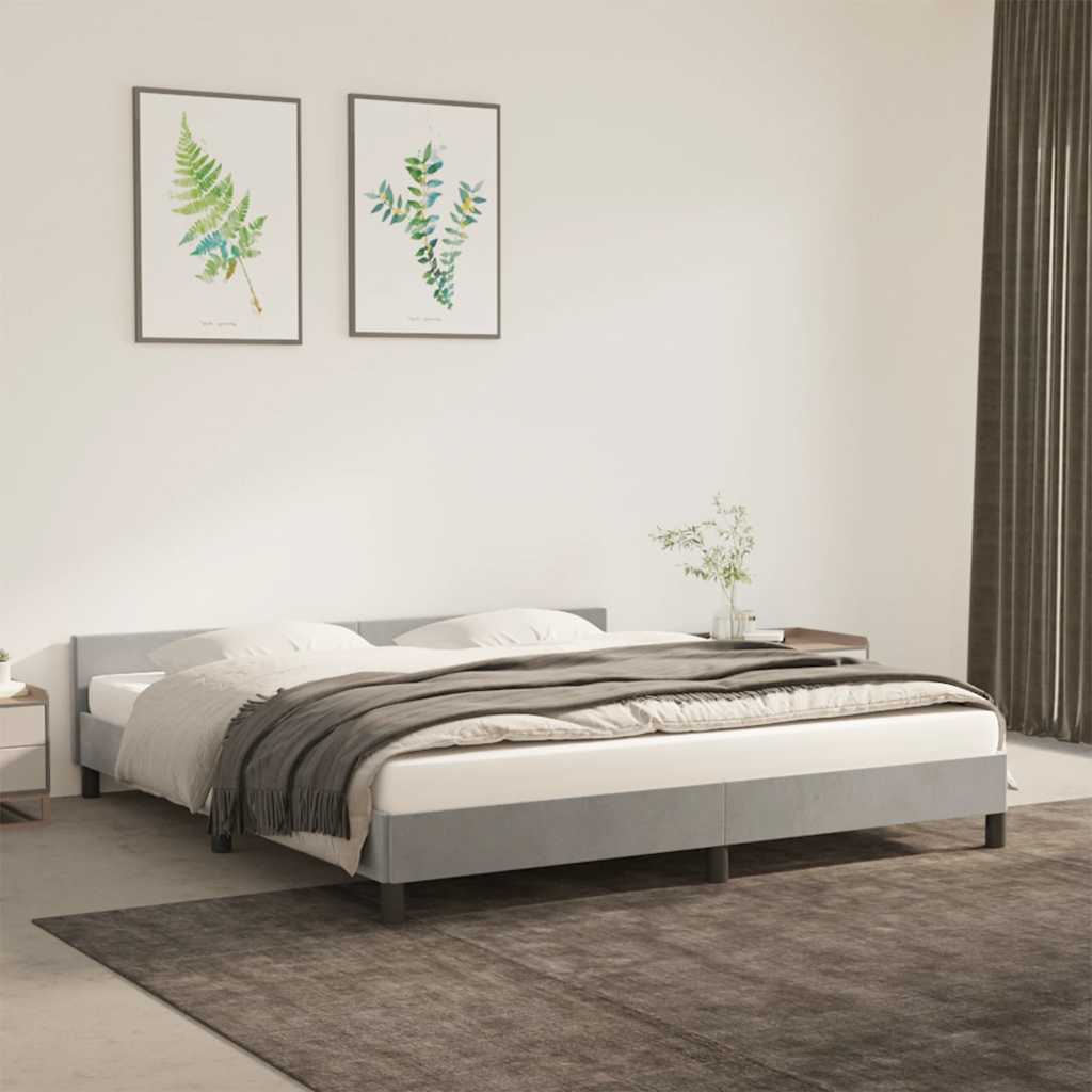 Cadre de lit sans matelas gris clair 160x200 cm velours - XIOS