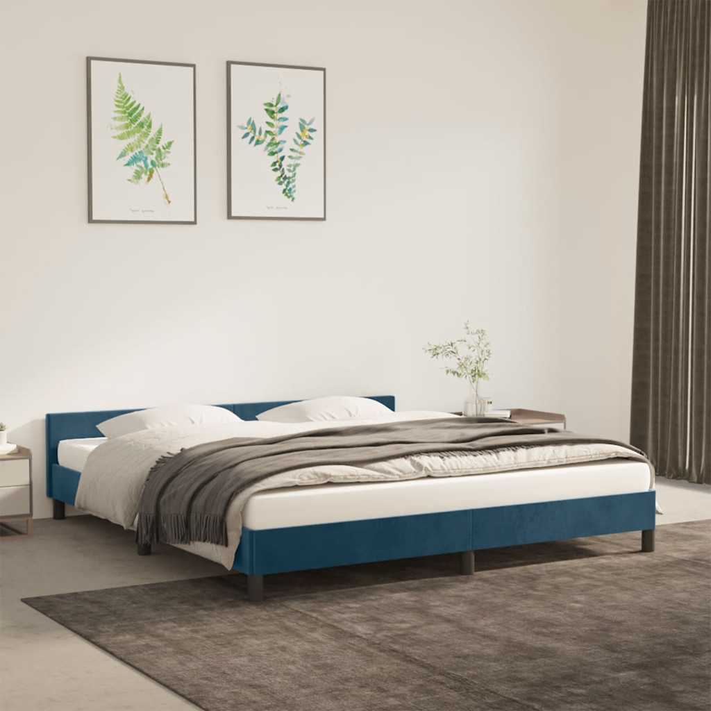 Cadre de lit sans matelas bleu foncé 160x200 cm velours - XIOS