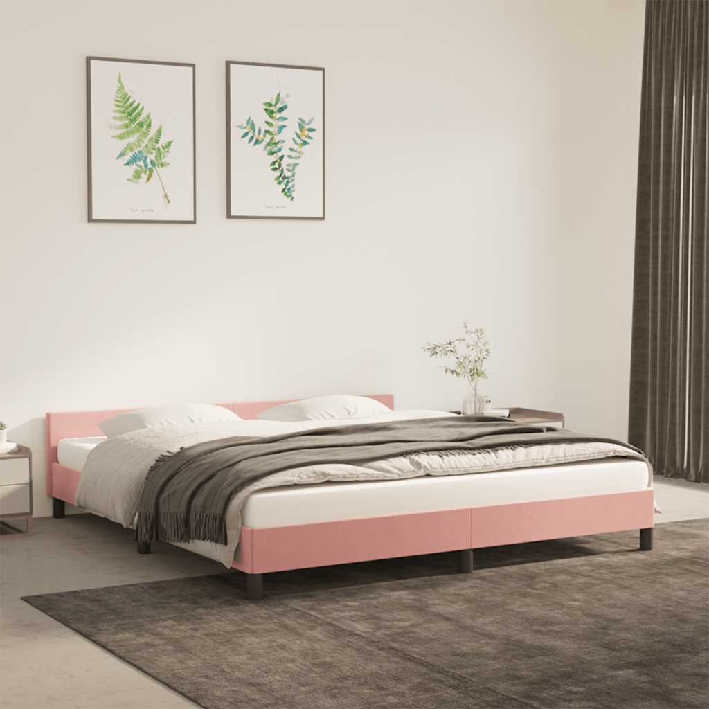 Cadre de lit et tête de lit sans matelas rose 180x200cm velours - XIOS