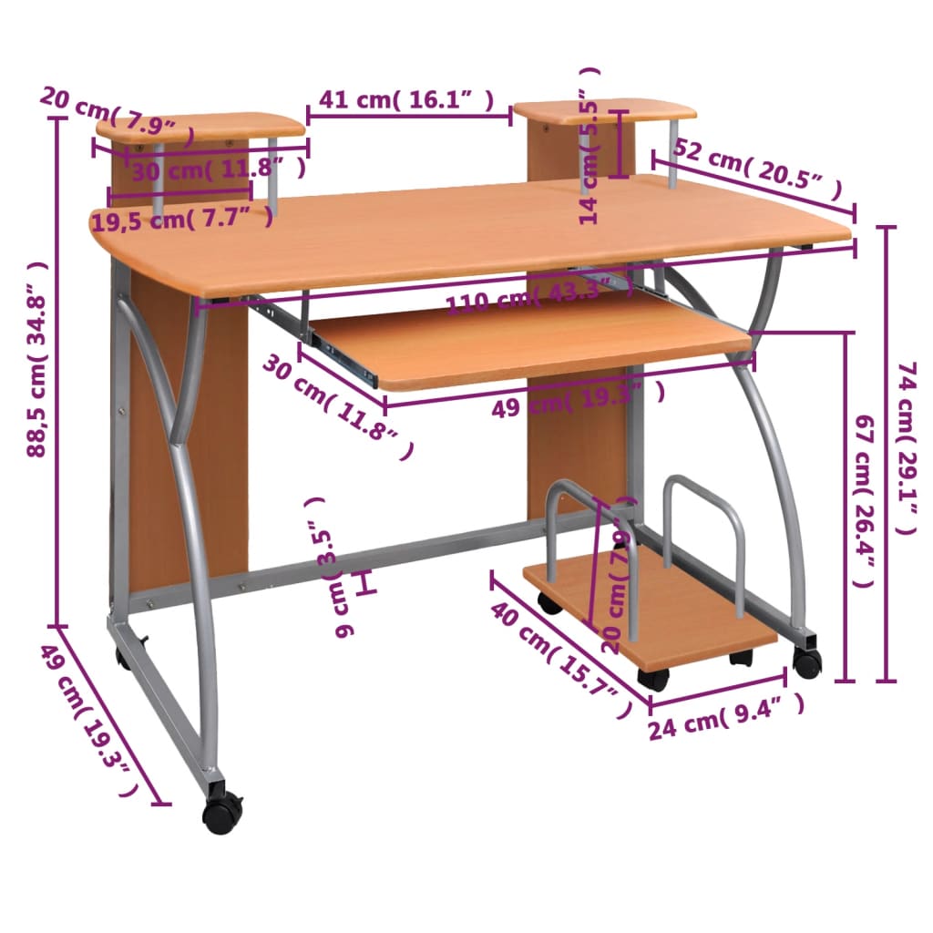 Bureau d'ordinateur Marron 110x52x88,5 cm Bois d’ingénierie - XIOS