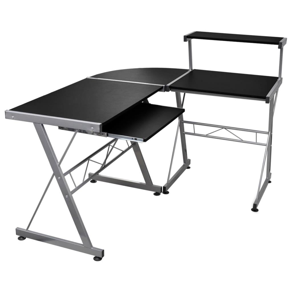 Bureau d'ordinateur d'angle Noir 132x112x99cm Bois d'ingénierie Bureaux vidaXL   