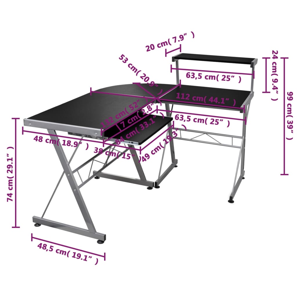 Bureau d'ordinateur d'angle Noir 132x112x99cm Bois d'ingénierie Bureaux vidaXL   