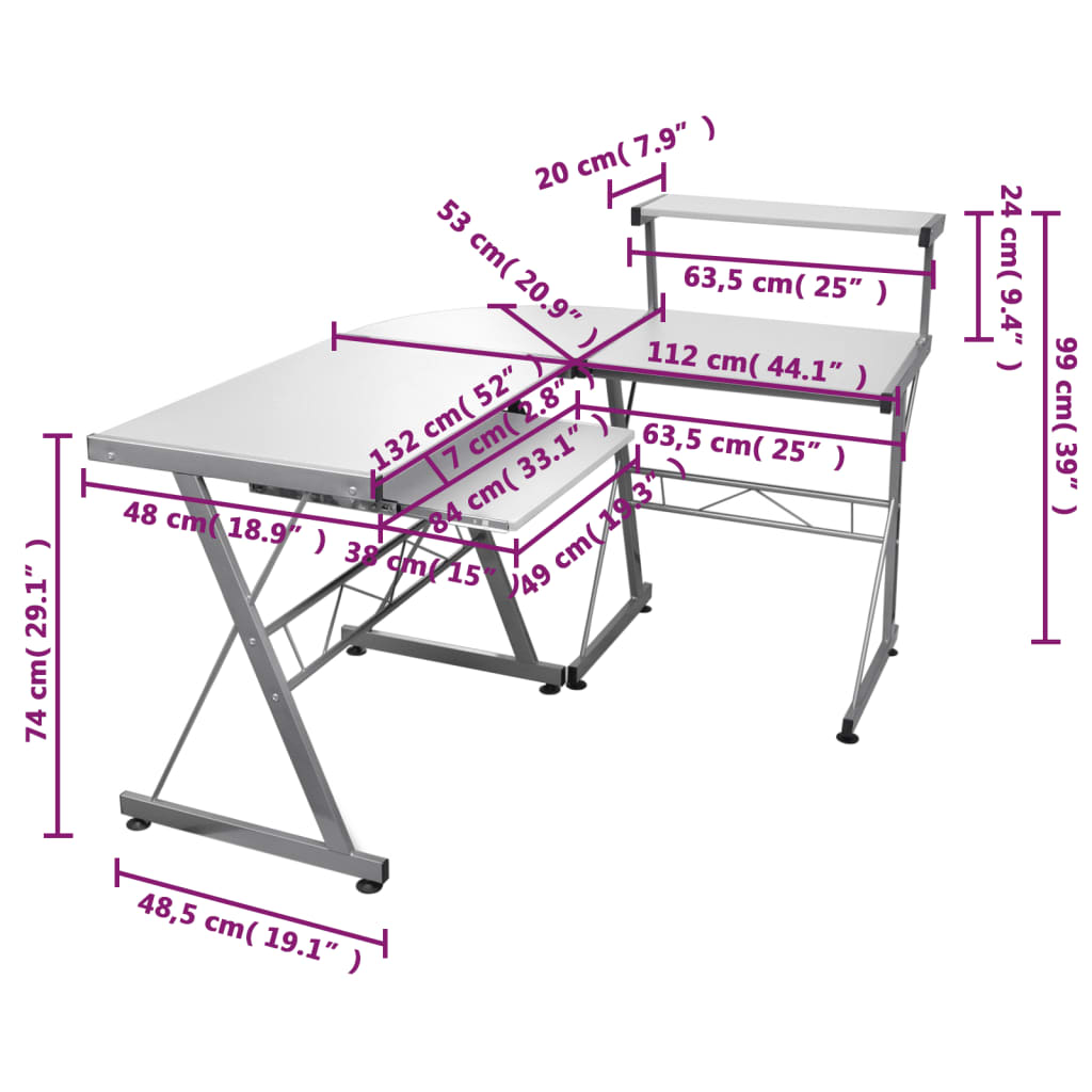 Bureau d'ordinateur d'angle Blanc 132x112x99 cm Bois ingénierie - XIOS