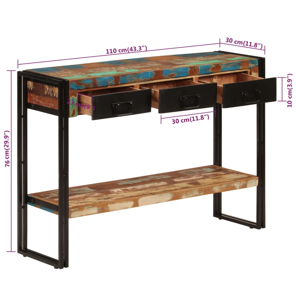 Table console 110x30x76 cm Bois massif de récupération - XIOS