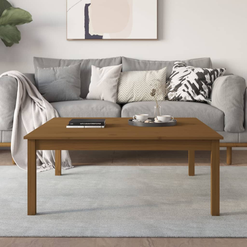 Table basse Marron miel 100x100x40 cm Bois massif de pin - XIOS