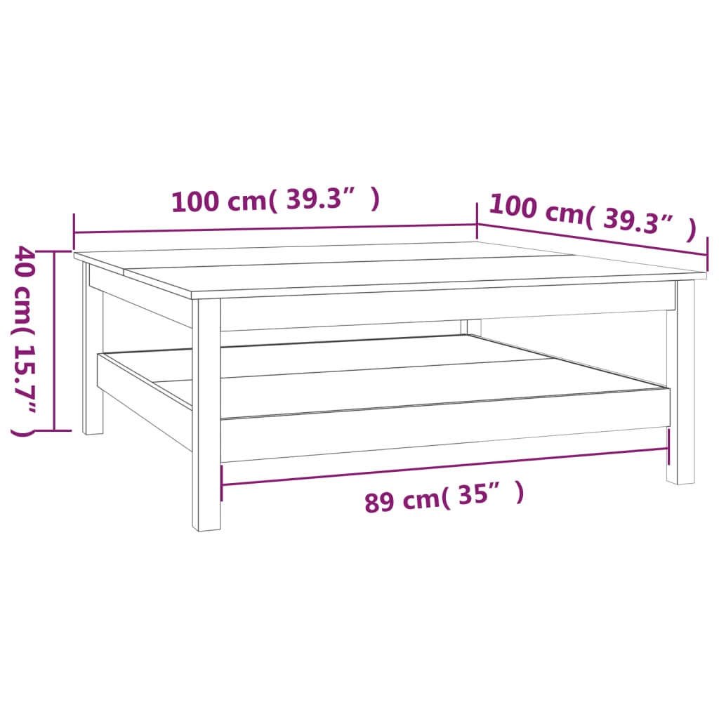 Table basse 100x100x40 cm Bois massif de pin - XIOS