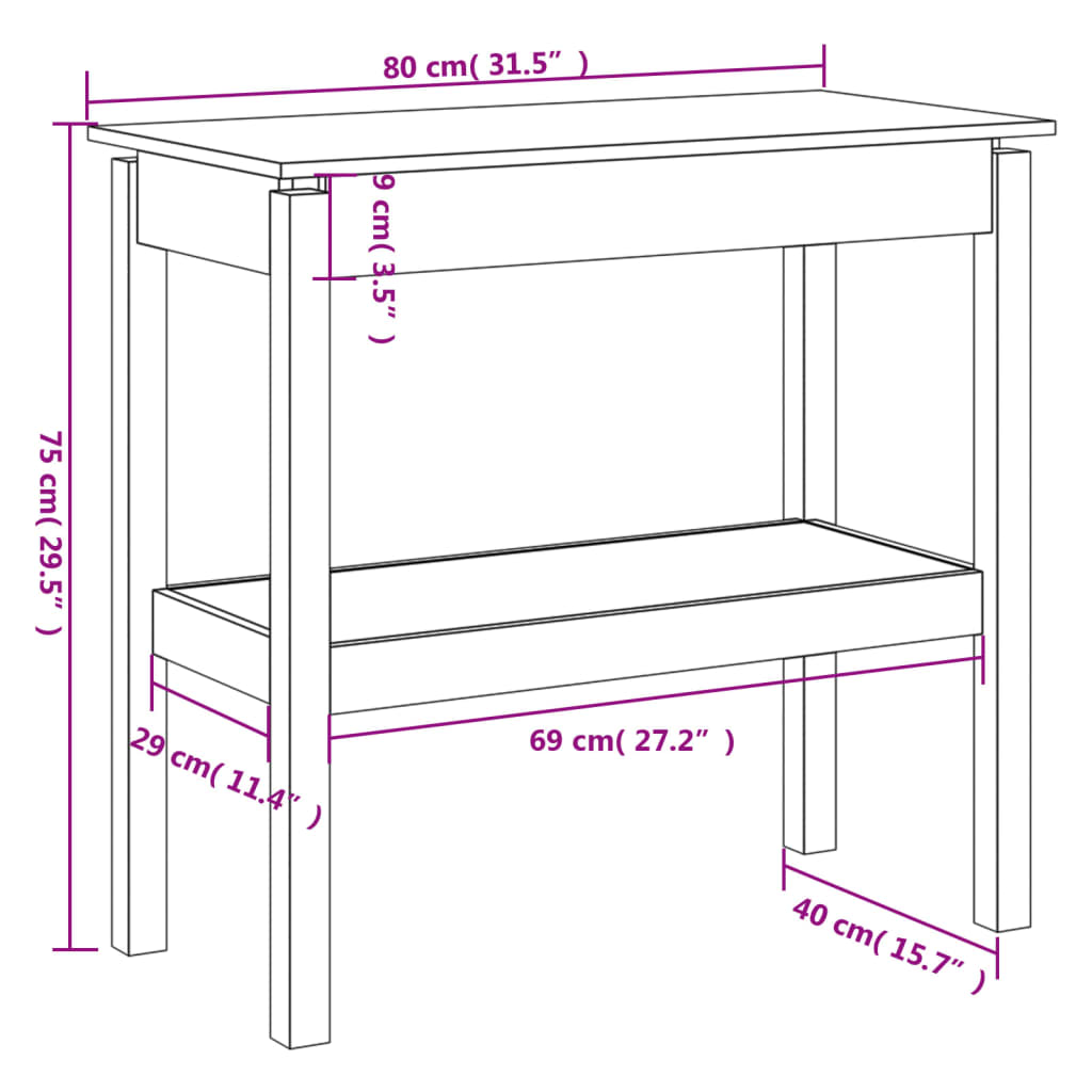 Table console Blanc 80x40x75 cm Bois de pin solide - XIOS