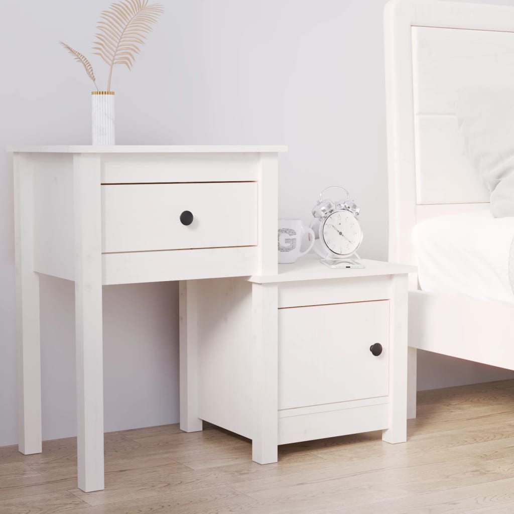 Table de chevet Blanc 79,5x38x65,5 cm Bois de pin massif - XIOS