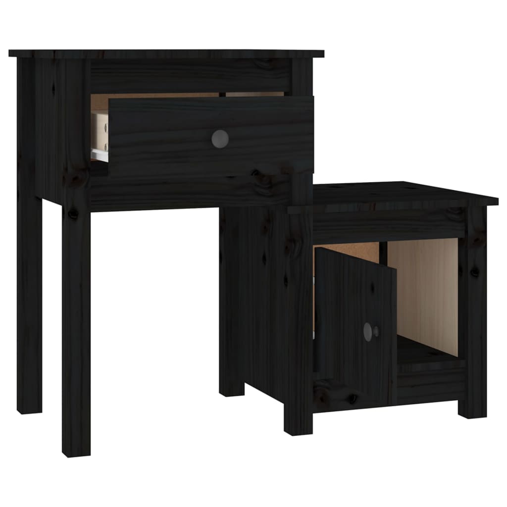 Table de chevet Noir 79,5x38x65,5 cm Bois de pin massif - XIOS