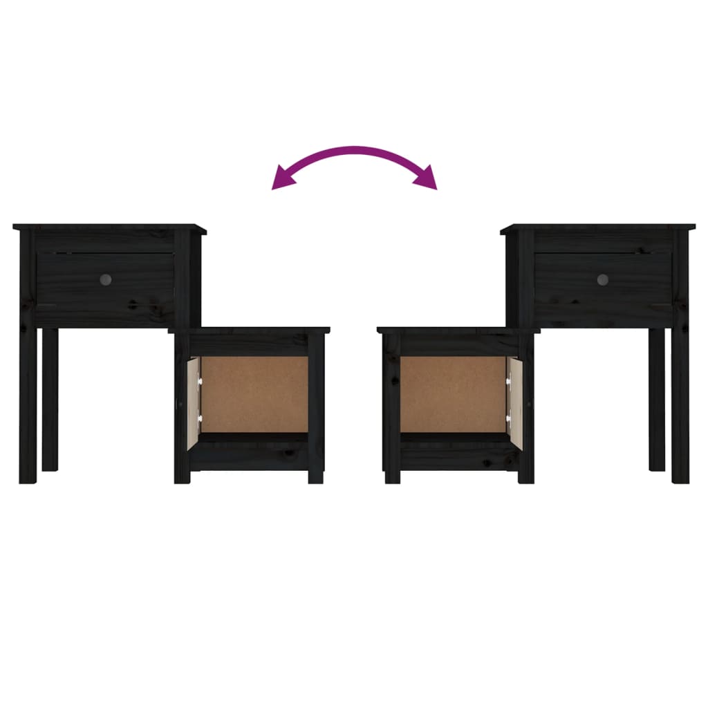 Table de chevet Noir 79,5x38x65,5 cm Bois de pin massif - XIOS