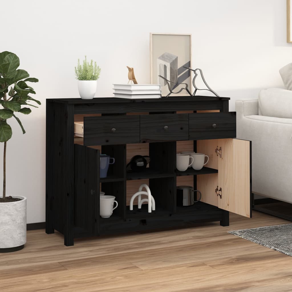 Buffet Noir 100x35x74,5 cm Bois massif de pin - XIOS