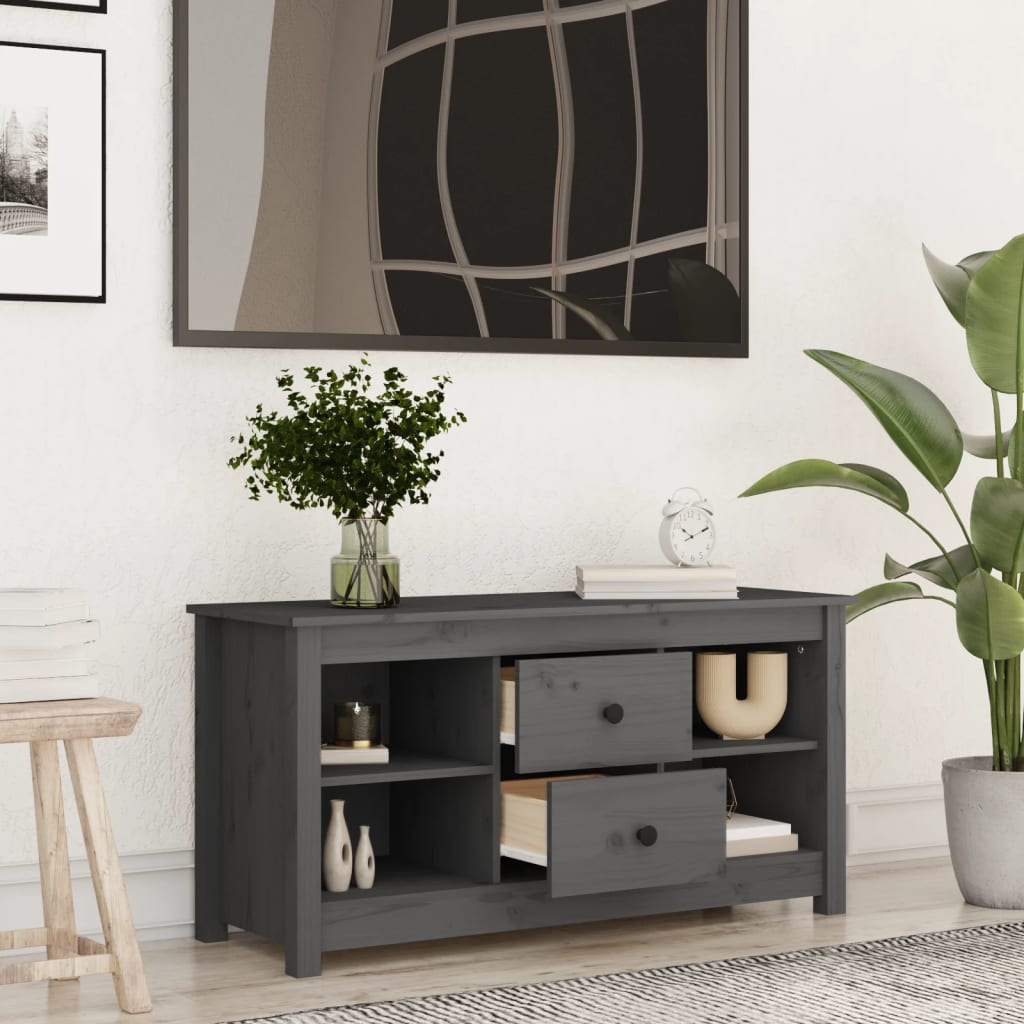Meuble TV Gris 103x36,5x52 cm Bois de pin massif - XIOS