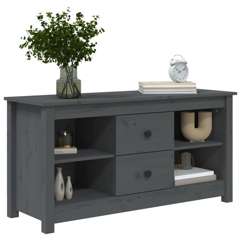 Meuble TV Gris 103x36,5x52 cm Bois de pin massif - XIOS