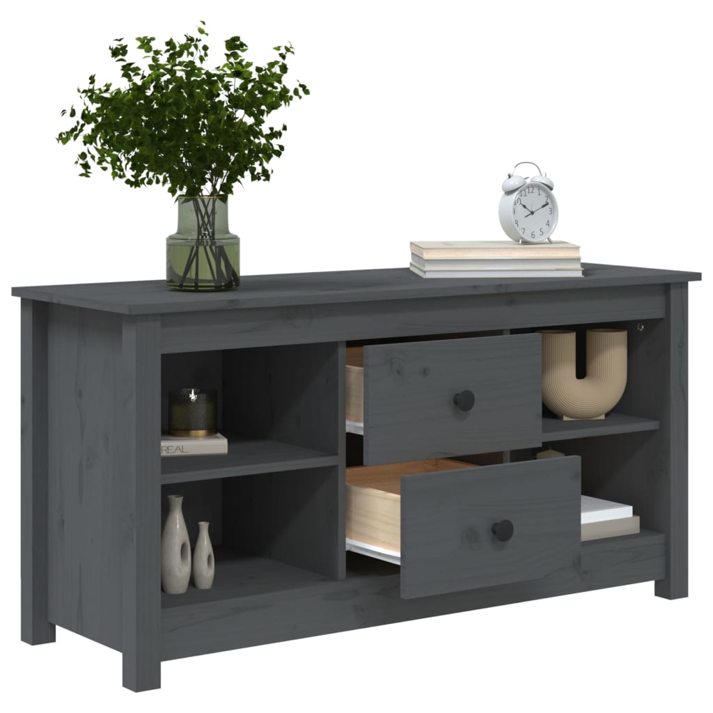 Meuble TV Gris 103x36,5x52 cm Bois de pin massif - XIOS