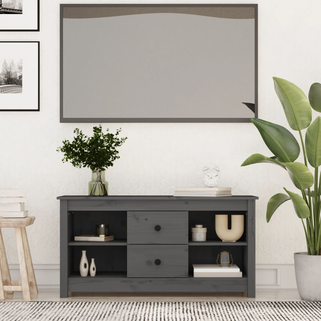 Meuble TV Gris 103x36,5x52 cm Bois de pin massif - XIOS