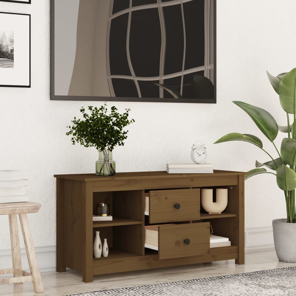 Meuble TV Marron miel 103x36,5x52 cm Bois de pin massif - XIOS